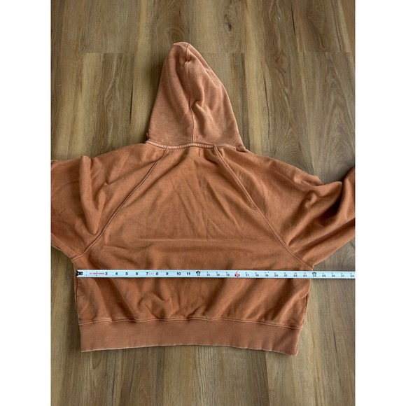 Aerie Women XXL burnt Orange Hoodie Cotton Raglan Sweatshirt Pockets Distressed - Picture 7 of 7
